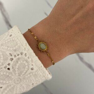 Sku0334 Retro Gold bracelet green natural stone pendant stainless steel+gift box